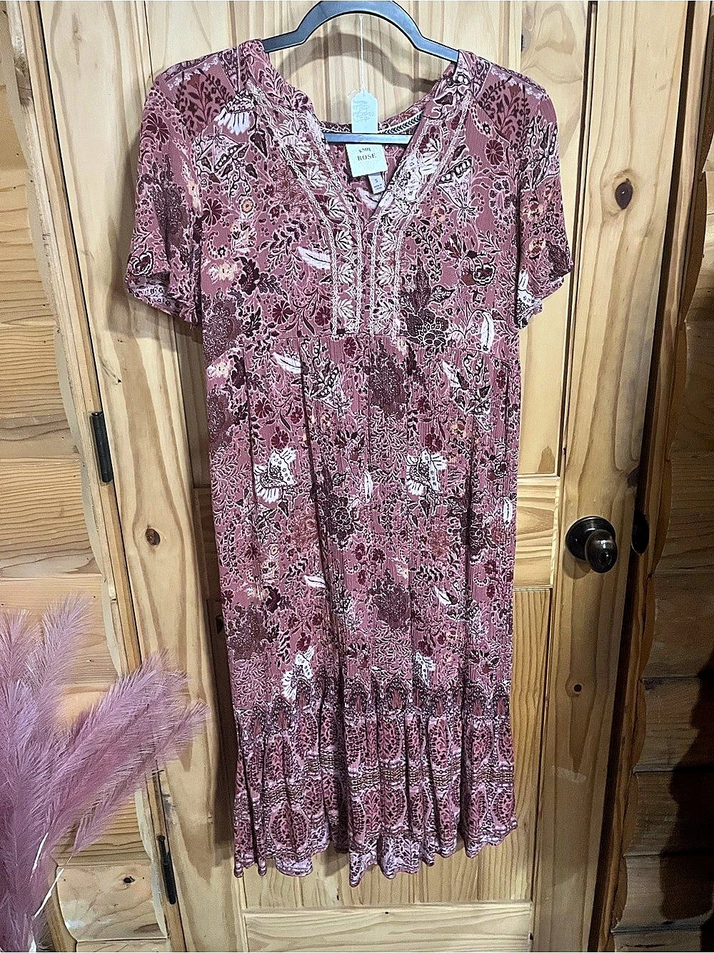 Knox Rose Floral Midi Dress Pink & Brown Size Small